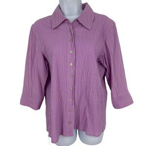 Denim & Co 3/4 Sleeve Button Front Blouse Size M